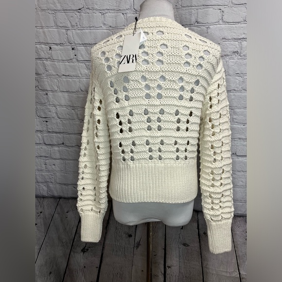NWT- NEW ZARA 2024 LIGHT BEIGE OPEN KNIT TIE FRONT JACKET CARDIGAN - Picture 3 of 6